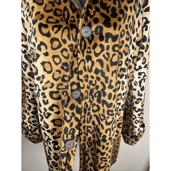 Dennis Basso Rain Jacket Brown S Leopard Print Reversible Large Women’s Coat - Picture 3 of 13